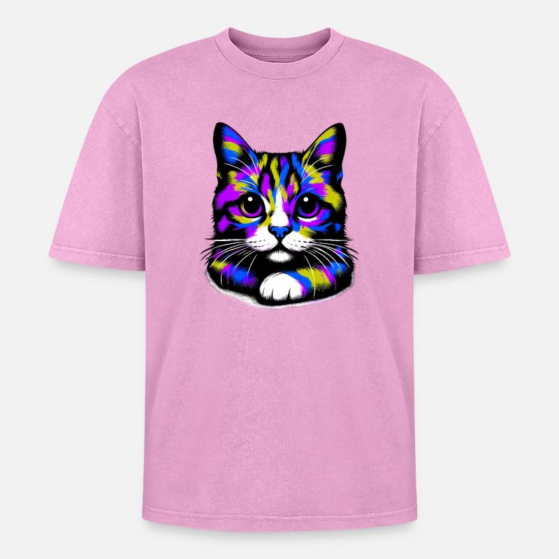 Cat - Oversized Unisex Premium Acid-Washed T-Shirt - acid washed pink