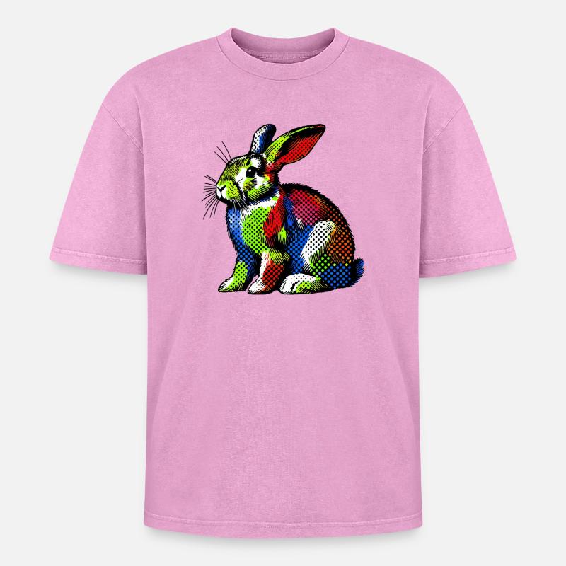 Rabbit - Oversized Unisex Premium Acid-Washed T-Shirt - acid washed pink