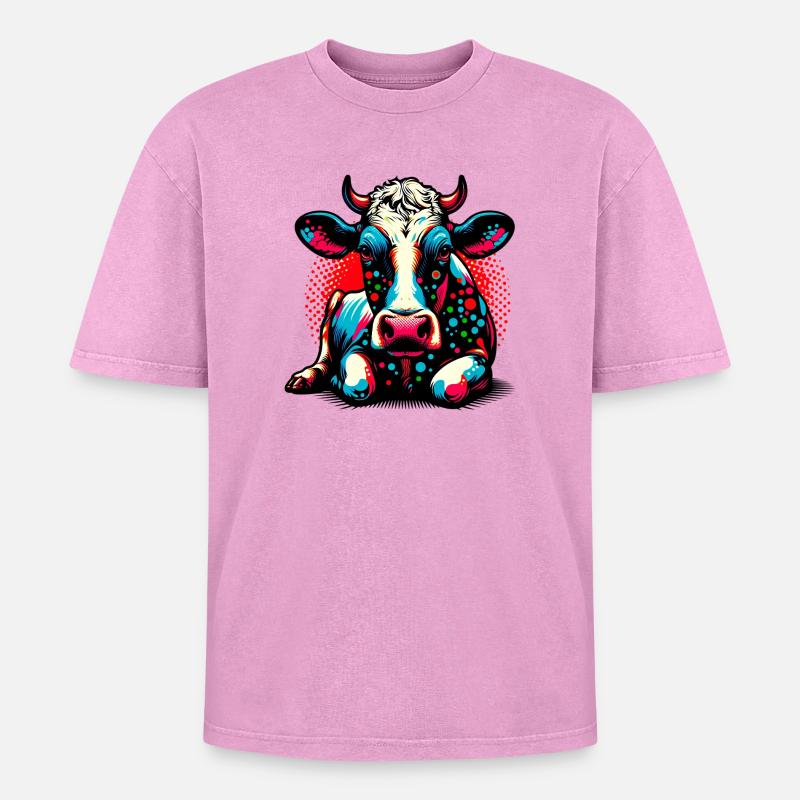 Vache - T-shirt Premium unisexe oversize acid-washed - rose délavé acide