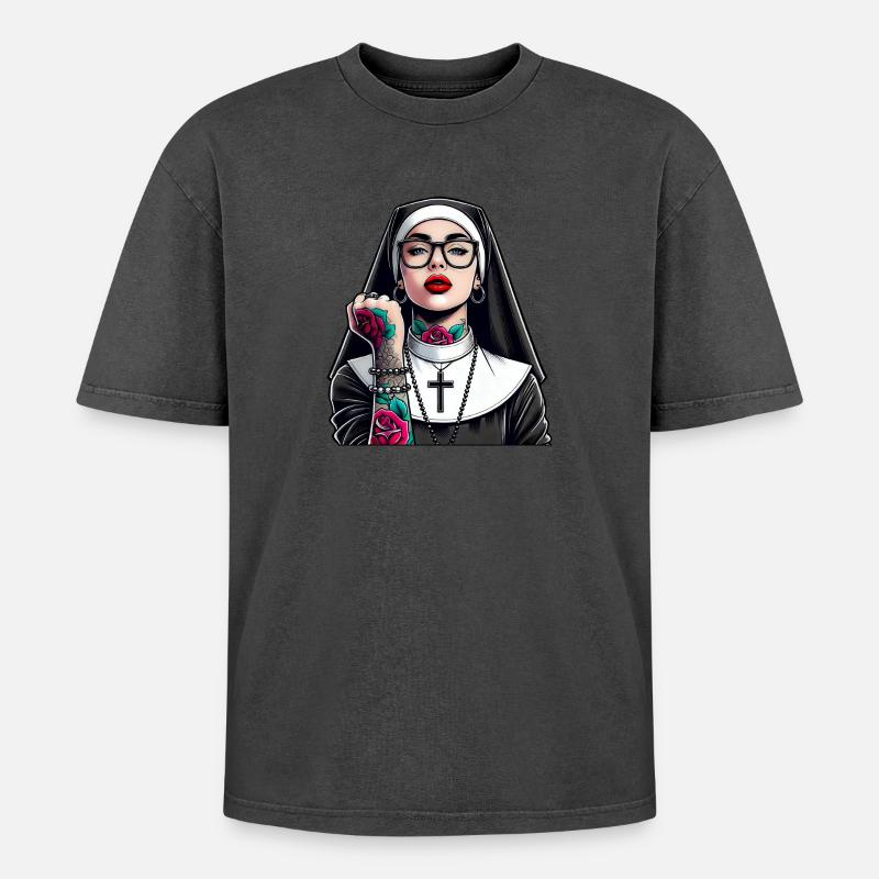 Nonne mit Tattoo - Oversized Unisex Premium Acid-Washed T-Shirt - undefined