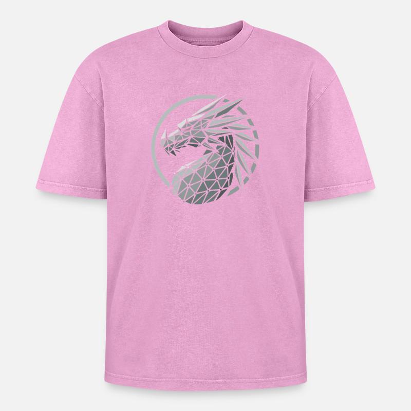 Blaue Polygone Drachenkopf - Oversized Unisex Premium Acid-Washed T-Shirt - Pink Acid Wash