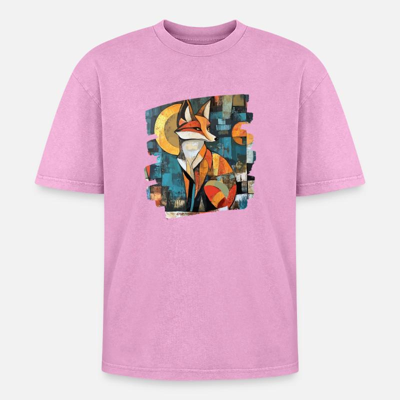 Fox - Oversized Unisex Premium Acid-Washed T-Shirt - acid washed pink