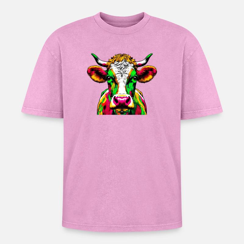Kuh - Oversized Unisex Premium Acid-Washed T-Shirt - Pink Acid Wash