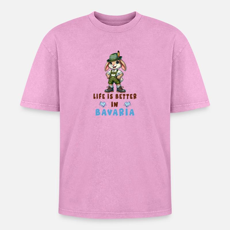Bavarian Rabbit - Oversized Unisex Premium Acid-Washed T-Shirt - acid washed pink