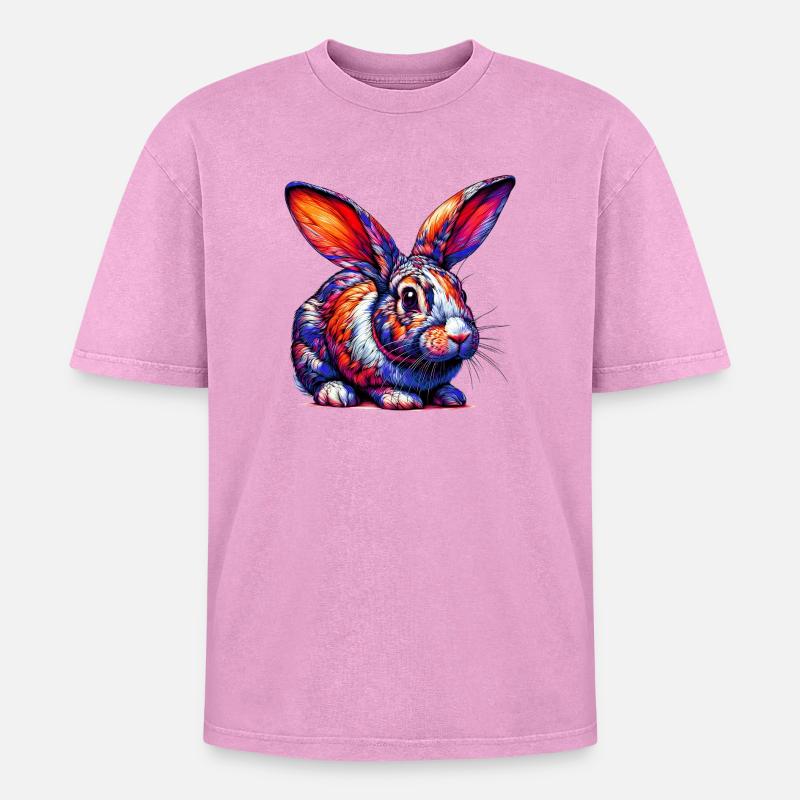 Rabbit - Oversized Unisex Premium Acid-Washed T-Shirt - acid washed pink