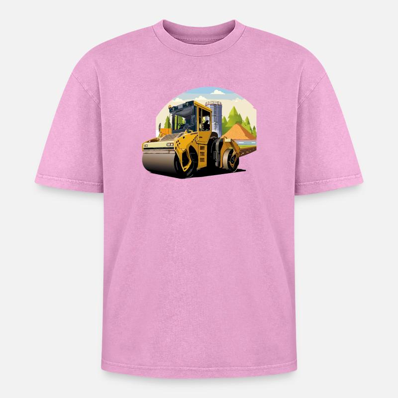 Road roller at work - Oversized Unisex Premium Acid-Washed T-Shirt - acid washed pink