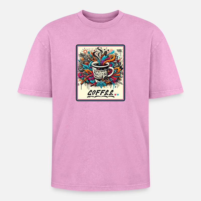 Coffee Graffiti Explosion - Oversized Unisex Premium Acid-Washed T-Shirt - acid washed pink