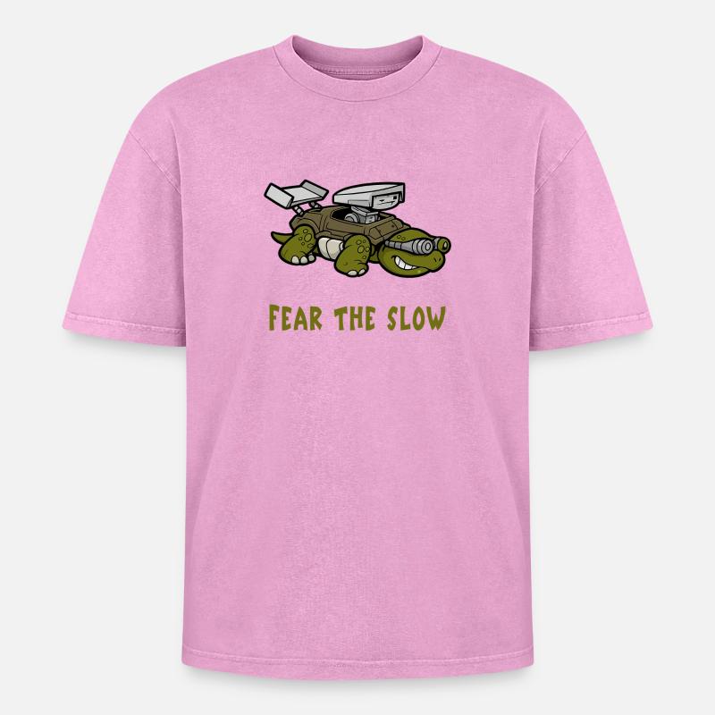 Angst vor der Langsamkeit Schildkröte - Oversized Unisex Premium Acid-Washed T-Shirt - Pink Acid Wash