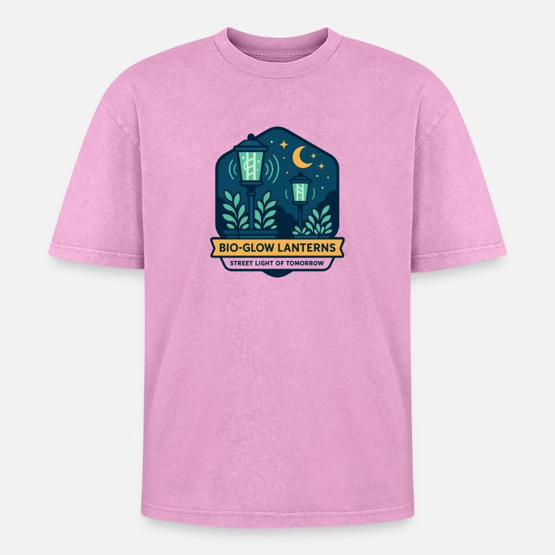 Bio-Glow Lanterns - Oversized Unisex Premium Acid-Washed T-Shirt - Pink Acid Wash