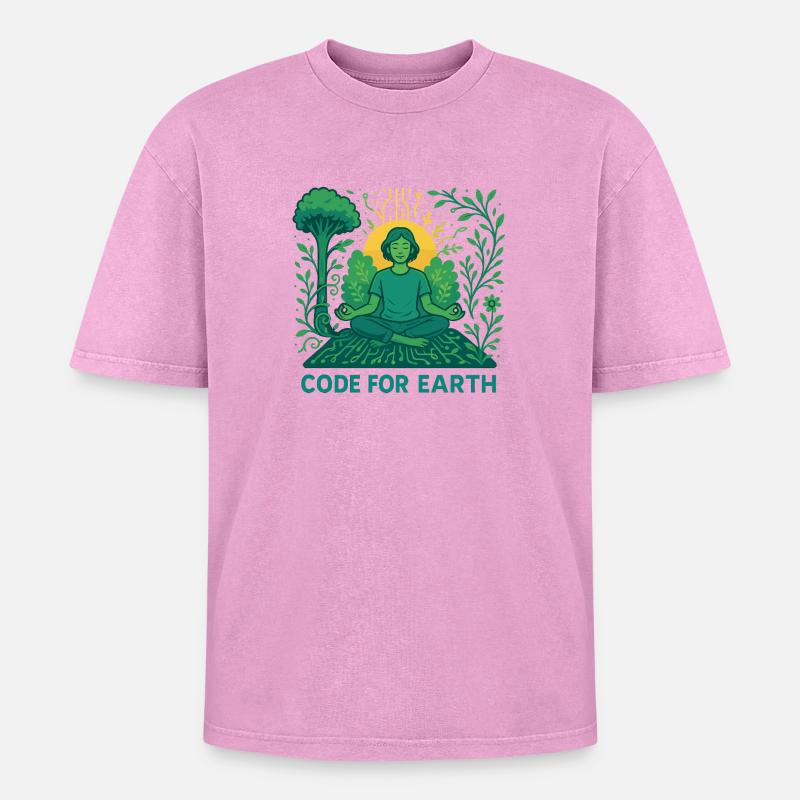 Code for Earth - Oversized Unisex Premium Acid-Washed T-Shirt - Pink Acid Wash