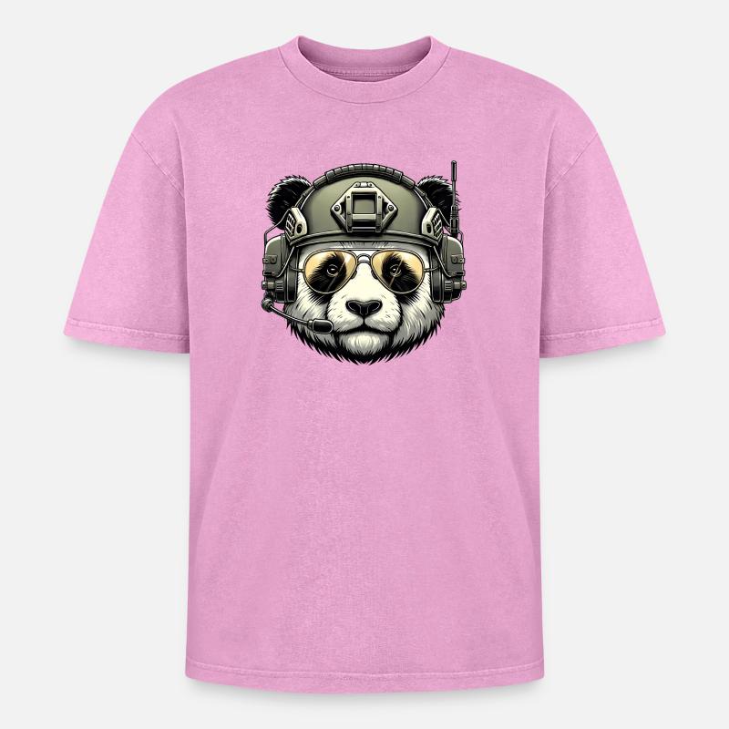 Panda Military Army Design - T-shirt Premium unisexe oversize acid-washed - rose délavé acide