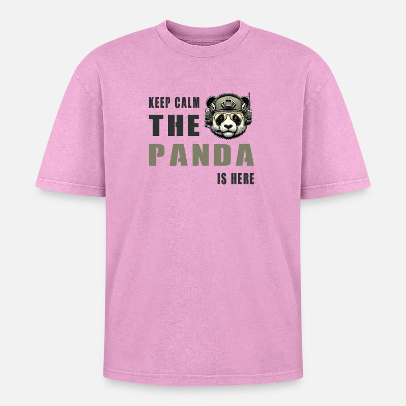 Tactical Panda – Keep Calm - Oversized Unisex Premium Acid-Washed T-Shirt - acid washed pink