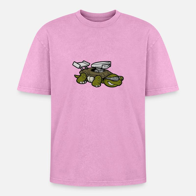 Turbo Turtle High-Tech - Oversized Unisex Premium Acid-Washed T-Shirt - acid washed pink