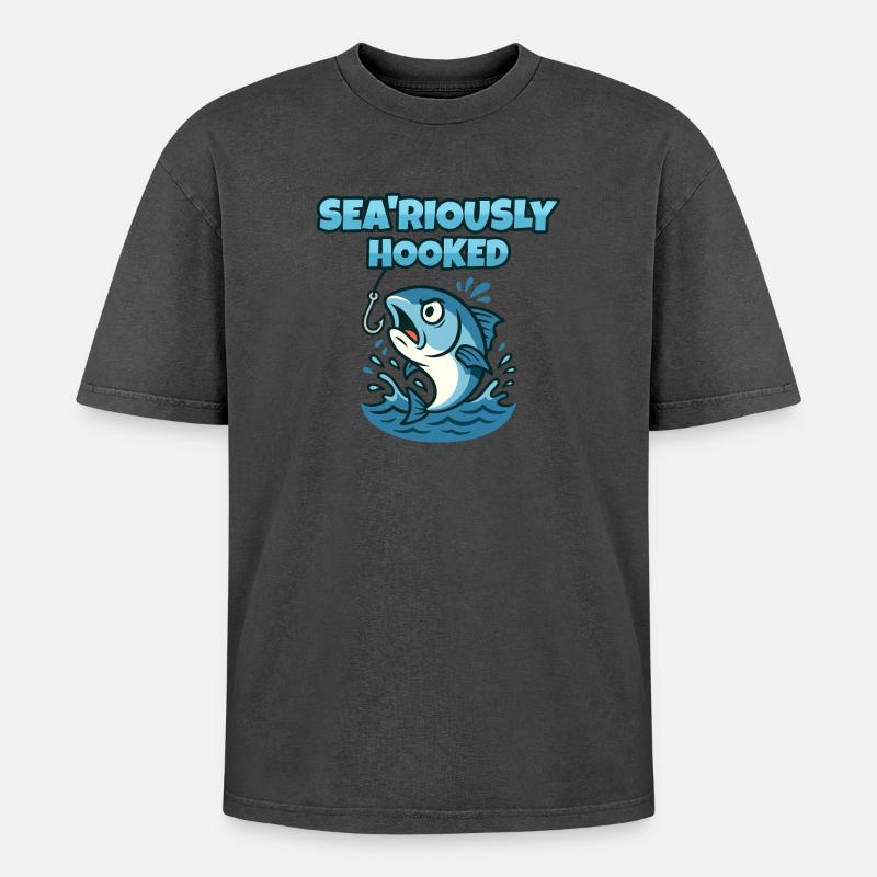 Sea'riously Hooked - Oversized Unisex Premium Acid-Washed T-Shirt - acid washed pink