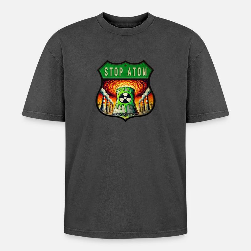 Stop Atom Wappen Design - Oversized Unisex Premium Acid-Washed T-Shirt - undefined