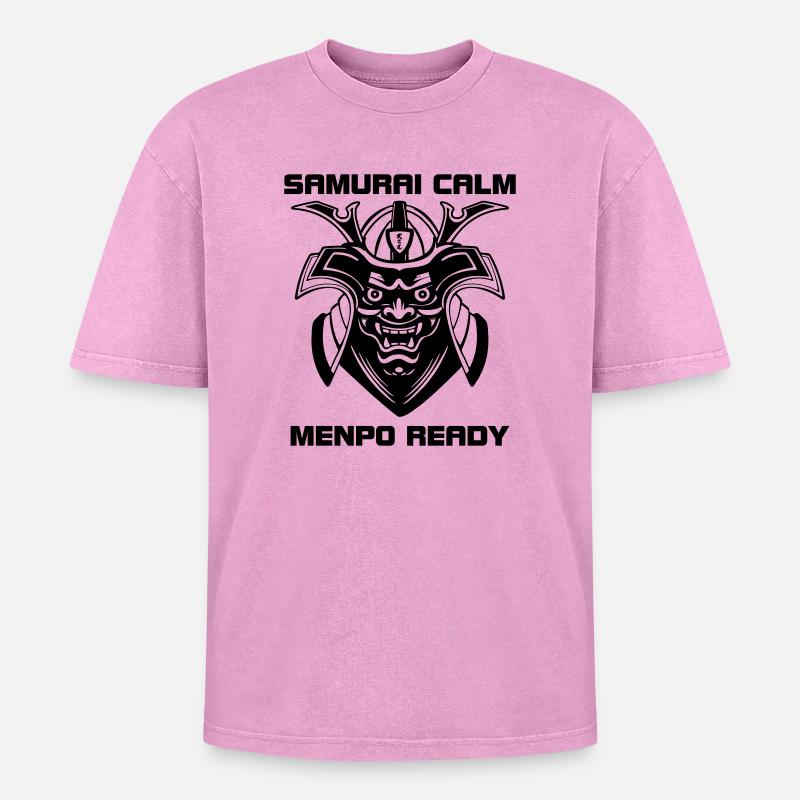 Samurai Calm – Menpo Ready - Oversized Unisex Premium Acid-Washed T-Shirt - acid washed pink