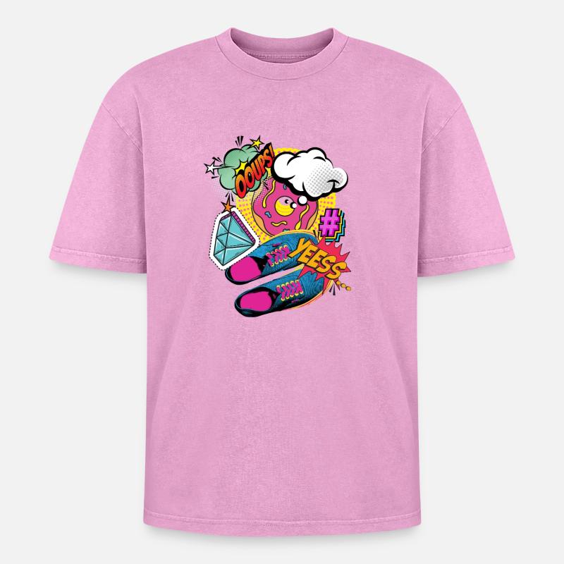 JAWOHL! - Bunte Pop-Art- und Comic-Explosion - Oversized Unisex Premium Acid-Washed T-Shirt - Pink Acid Wash