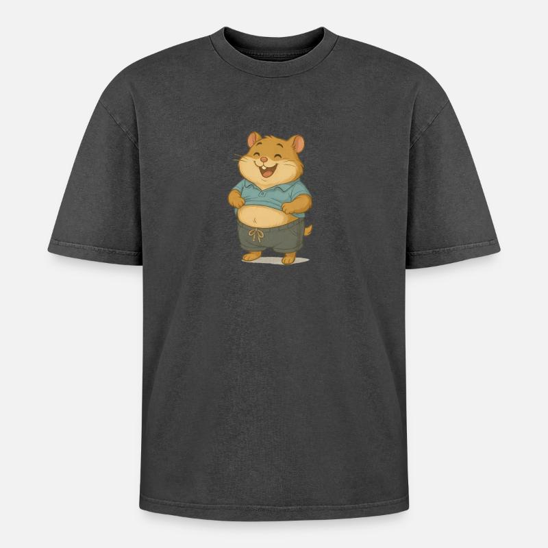 Chilliger Hamster im Freizeitlook - Oversized Unisex Premium Acid-Washed T-Shirt - Pink Acid Wash