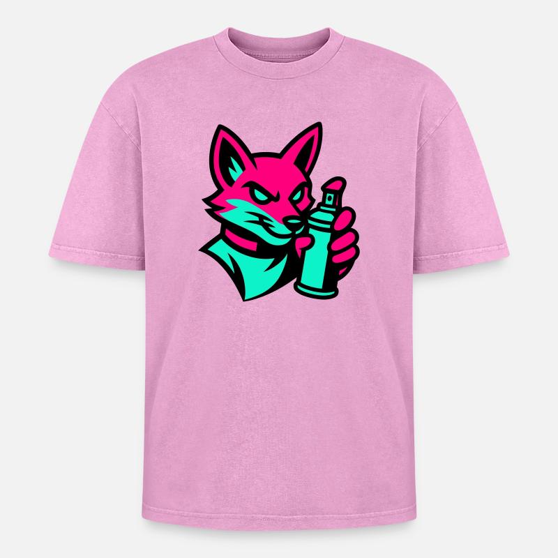 Graffiti Renard - T-shirt Premium unisexe oversize acid-washed - rose délavé acide