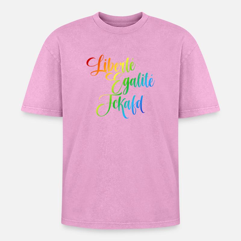 Rainbow Liberté Égalité Fraternité - Oversized Unisex Premium Acid-Washed T-Shirt - acid washed pink