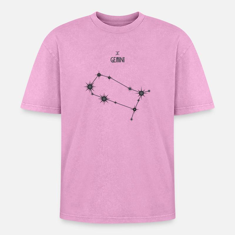 Zwillinge Sternzeichen Sternbild Schwarz & Grau - Oversized Unisex Premium Acid-Washed T-Shirt - Pink Acid Wash