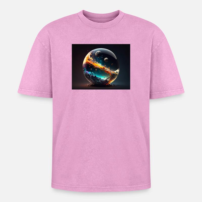 Galactic Universe Globe - Oversized Unisex Premium Acid-Washed T-Shirt - acid washed pink
