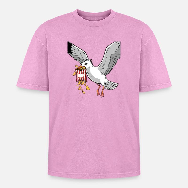 Seagull with Chips Snack Design - Oversized Unisex Premium Acid-Washed T-Shirt - acid washed pink