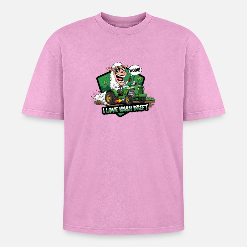 Irisches Drift Schaf Auto Design - Oversized Unisex Premium Acid-Washed T-Shirt - Pink Acid Wash
