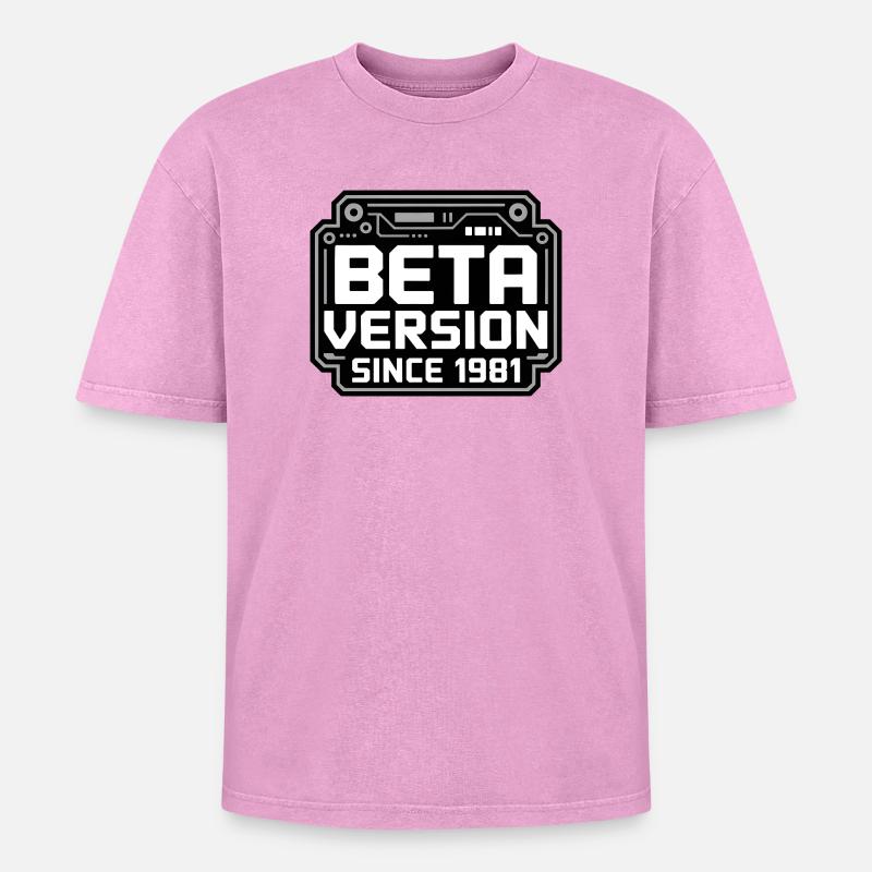 Retro Tech Logo Design - Oversized Unisex Premium Acid-Washed T-Shirt - acid washed pink