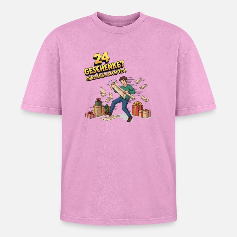 24 Geschenke? Challenge Accepted ! - Oversized Unisex Premium Acid-Washed T-Shirt - Pink Acid Wash