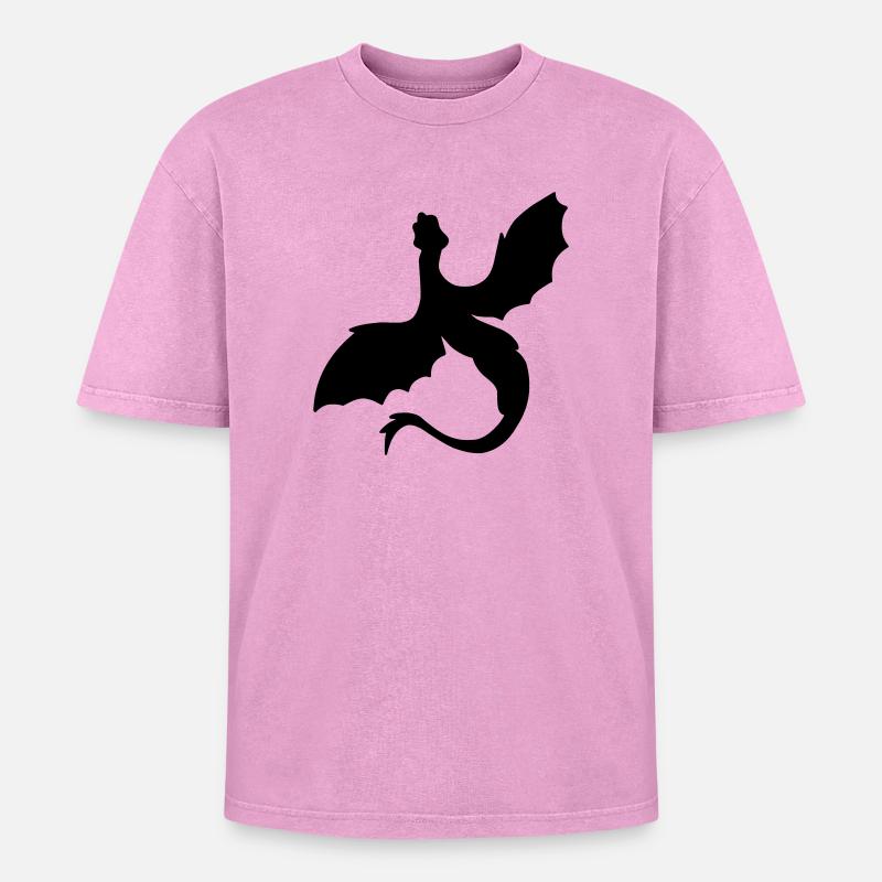 Fabled Winged Serpent Silhouette - Oversized Unisex Premium Acid-Washed T-Shirt - acid washed pink