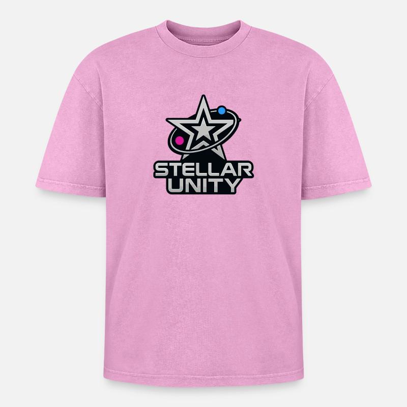 Stellar Unity – Chrome Star - Oversized Unisex Premium Acid-Washed T-Shirt - Pink Acid Wash