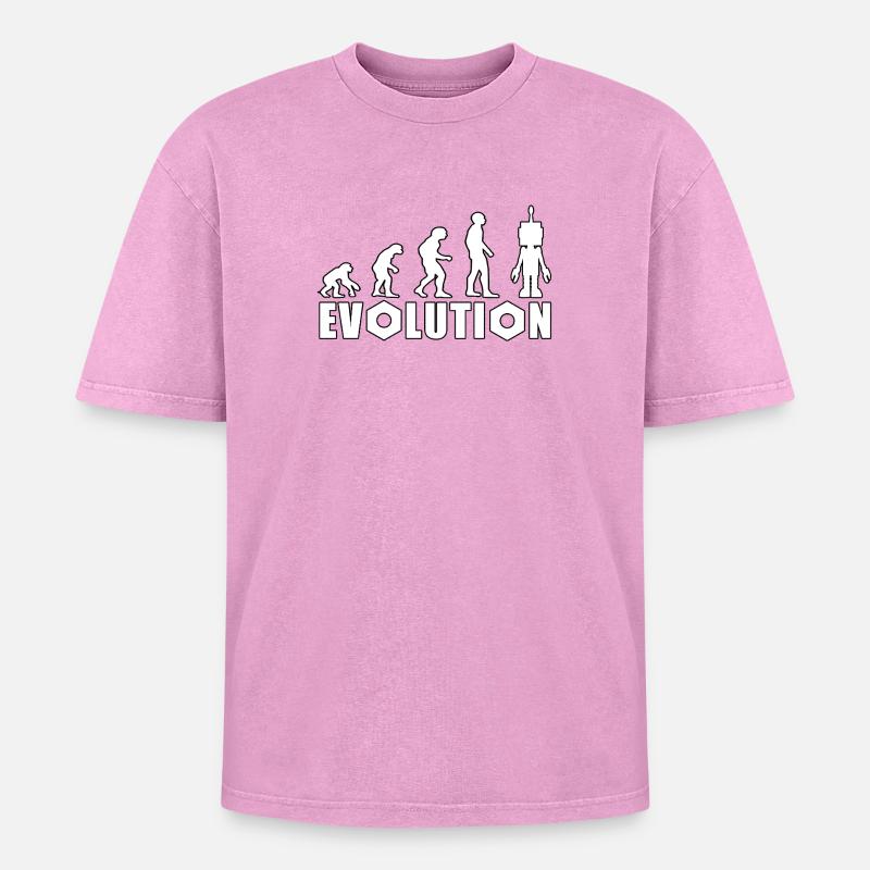 Evolution with robot figure design - Oversized Unisex Premium Acid-Washed T-Shirt - acid washed pink