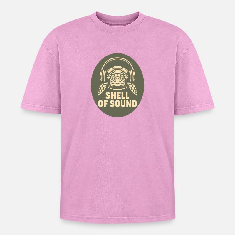 Turtle mit Kopfhörer - Oversized Unisex Premium Acid-Washed T-Shirt - Pink Acid Wash
