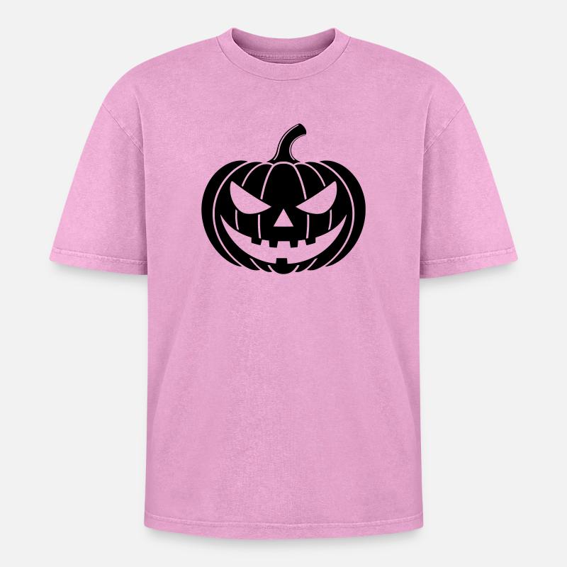 Pumpkin Horror Illustration - Oversized Unisex Premium Acid-Washed T-Shirt - acid washed pink