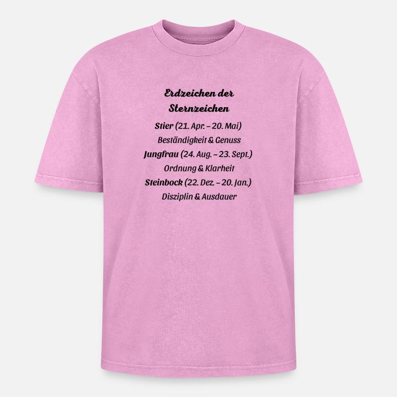 Erdzeichen_der_Sternzeichen - Oversized Unisex Premium Acid-Washed T-Shirt - Pink Acid Wash