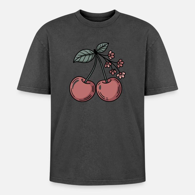 Kirsche Grafik süß Kirschblüten - Oversized Unisex Premium Acid-Washed T-Shirt - undefined