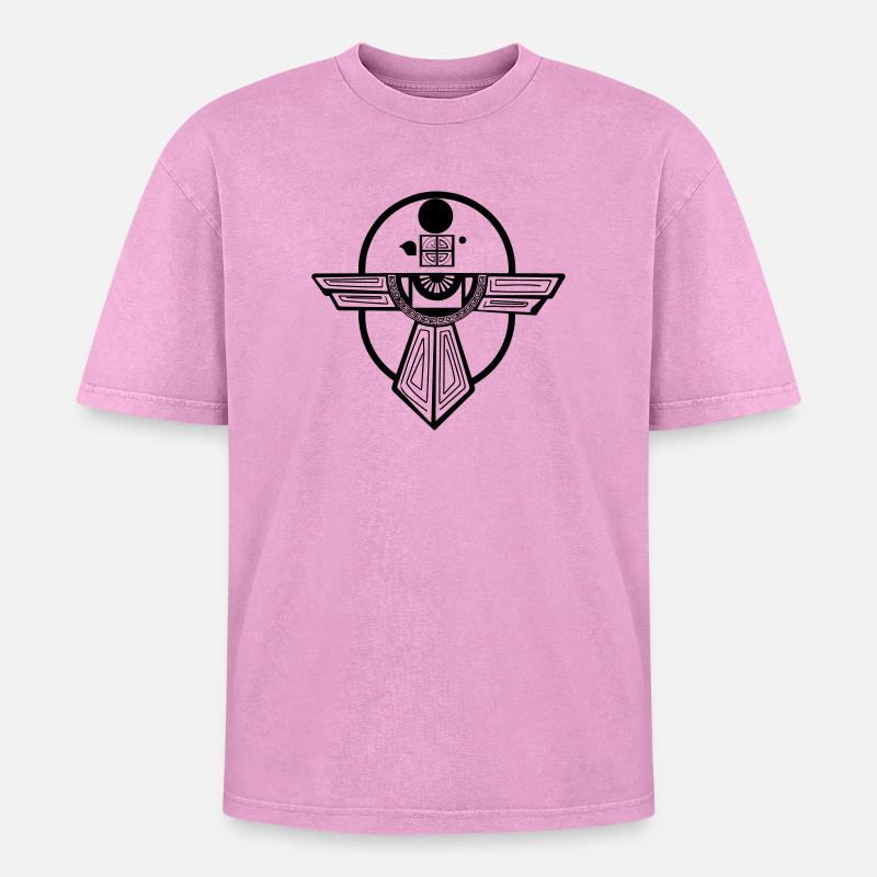 Ancient Thunderbird Totem Design - Oversized Unisex Premium Acid-Washed T-Shirt - acid washed pink