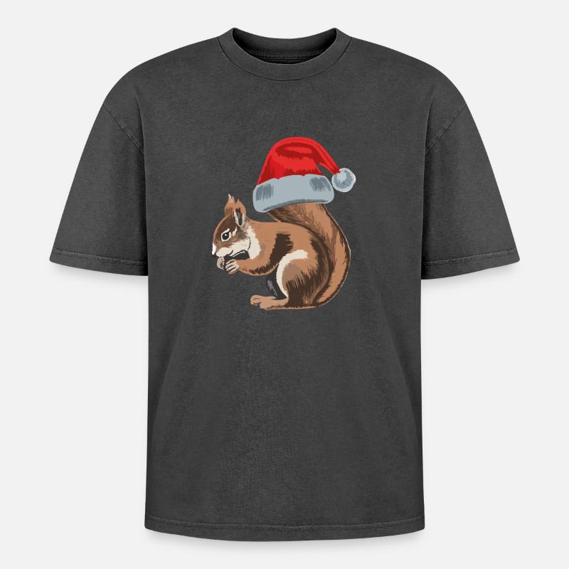 Cute squirrel with Santa hat - Oversized Unisex Premium Acid-Washed T-Shirt - Pink Acid Wash