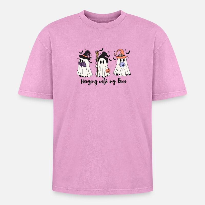 🧙 ♀️ Witchy Ghost Squad – Spooky & Cute 👻 - Oversized Unisex Premium Acid-Washed T-Shirt - acid washed pink