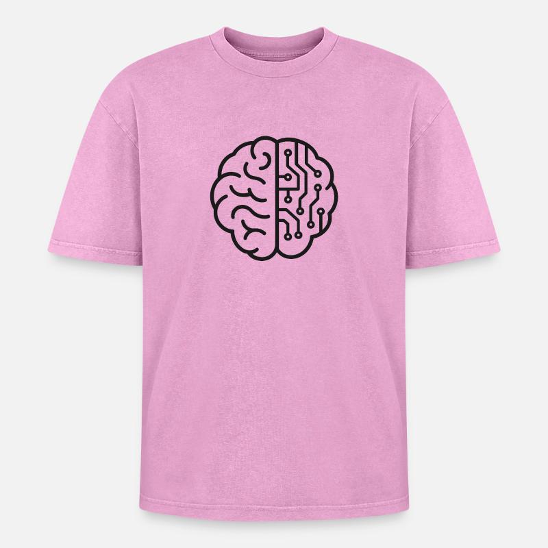 Futuristic Brain Designs - Oversized Unisex Premium Acid-Washed T-Shirt - acid washed pink
