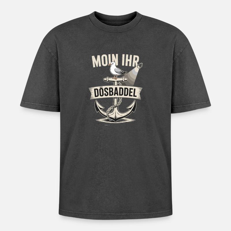  Moin Ihr Dösbaddel Maritimer Spruch Möwe Anker - Oversized Unisex Premium Acid-Washed T-Shirt - 
