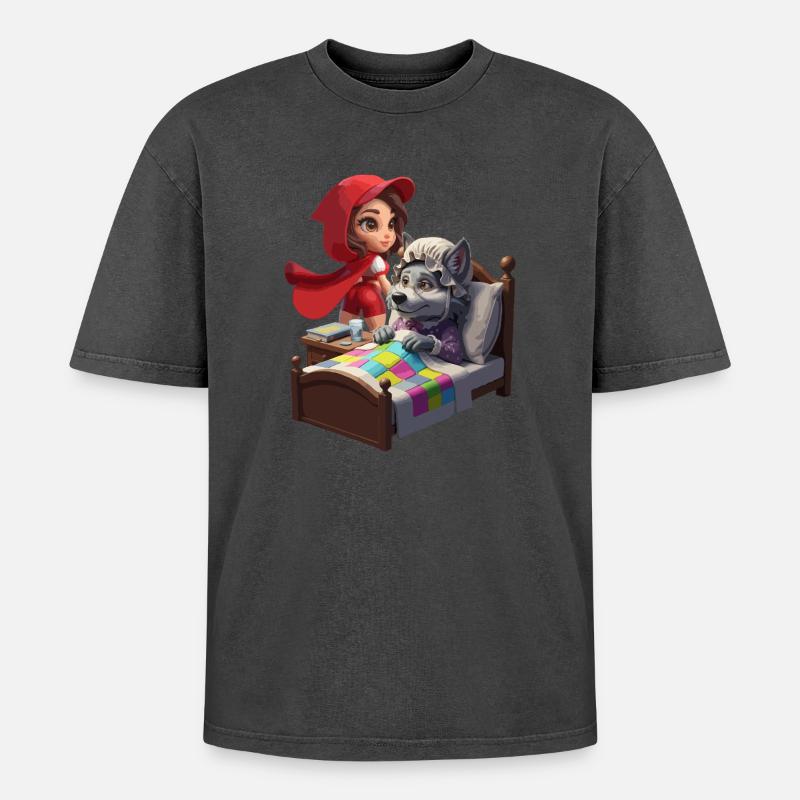 Rotkäppchen bei Oma Wolf - Oversized Unisex Premium Acid-Washed T-Shirt - undefined
