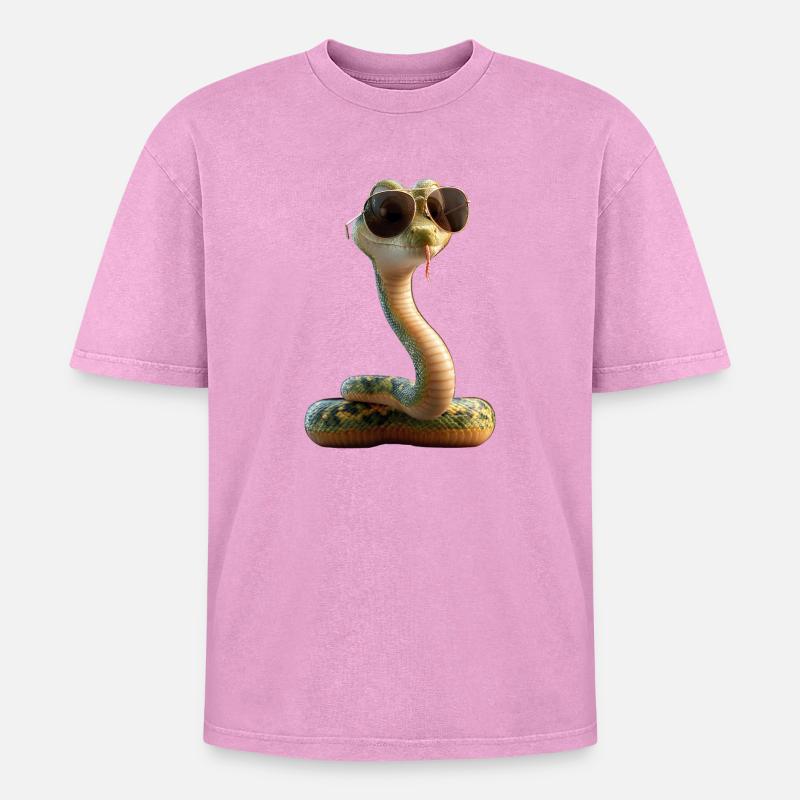 Schlange Python Kobra Klapperschlange Schlangen - Oversized Unisex Premium Acid-Washed T-Shirt - Pink Acid Wash