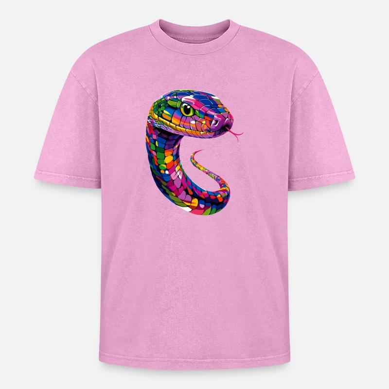 Schlange Python Kobra Klapperschlange Schlangen - Oversized Unisex Premium Acid-Washed T-Shirt - Pink Acid Wash