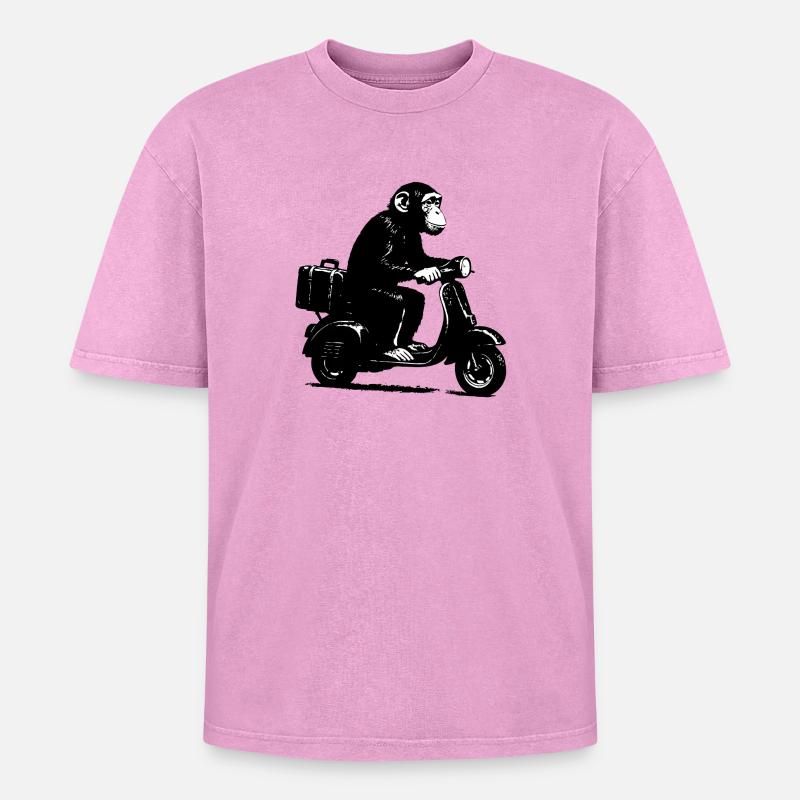 Retro Affe auf Moped | Roller-Affe - Oversized Unisex Premium Acid-Washed T-Shirt - Pink Acid Wash