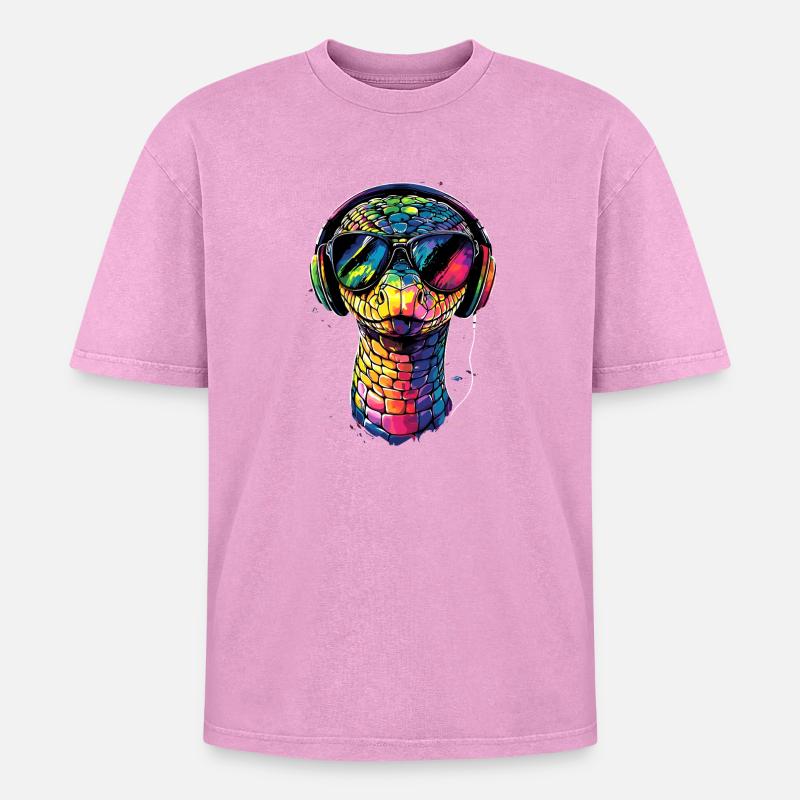 Schlange Python Kobra Klapperschlange Schlangen - Oversized Unisex Premium Acid-Washed T-Shirt - Pink Acid Wash