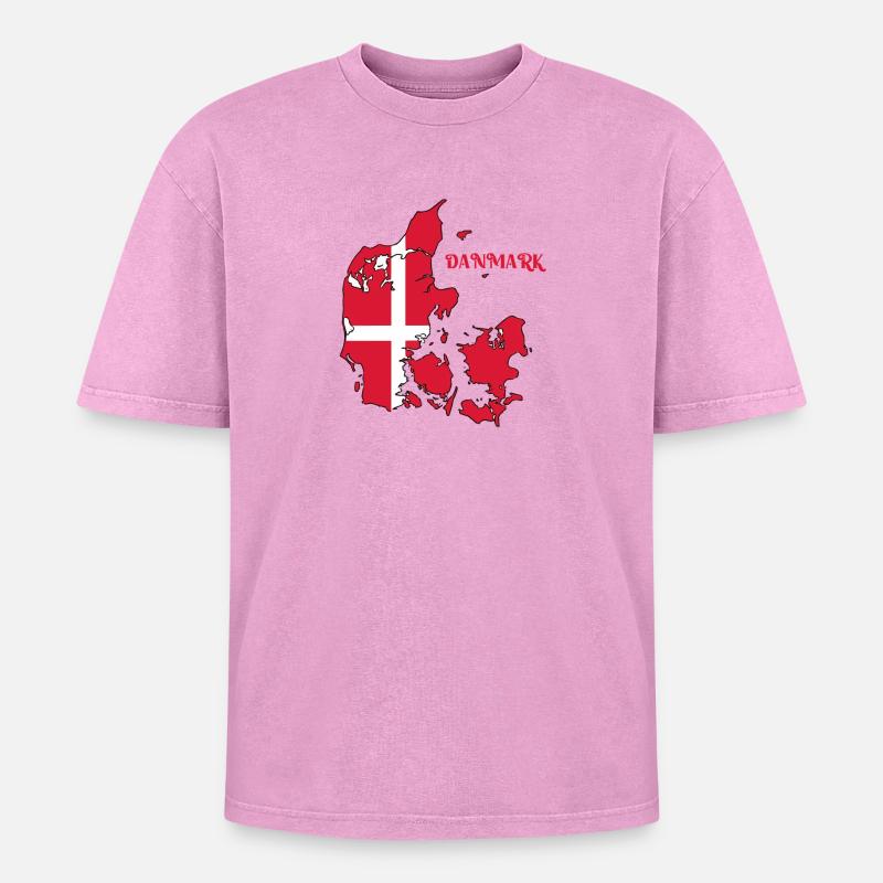 Denmark Map with Flag - Oversized Unisex Premium Acid-Washed T-Shirt - acid washed pink