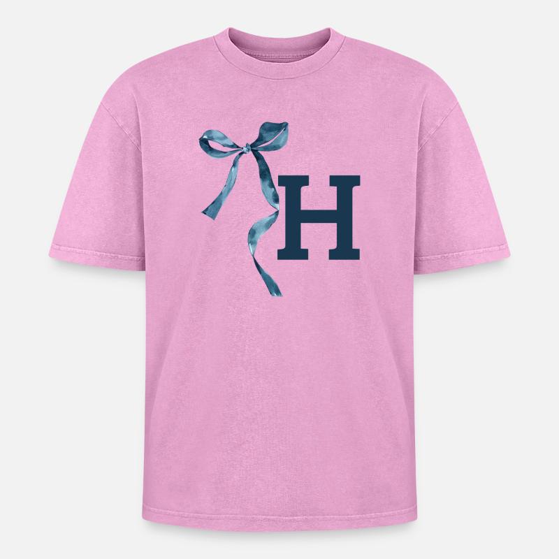 Monogram h gift idea - Oversized Unisex Premium Acid-Washed T-Shirt - acid washed pink