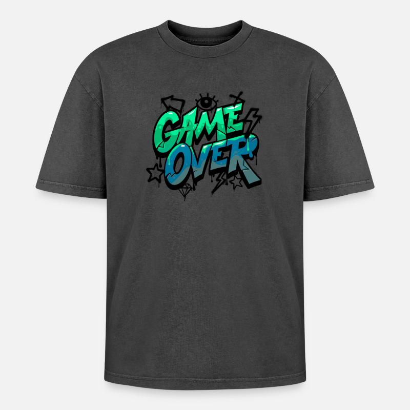 Game Over Neon Graffiti Design - Oversized Unisex Premium Acid-Washed T-Shirt - undefined